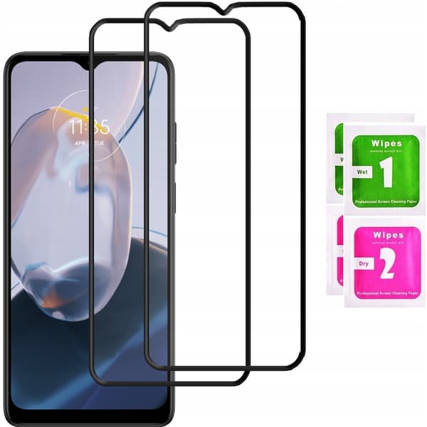 2x Härdat glas för Motorola Moto E22i med helskärmstäckning, 5D-glas