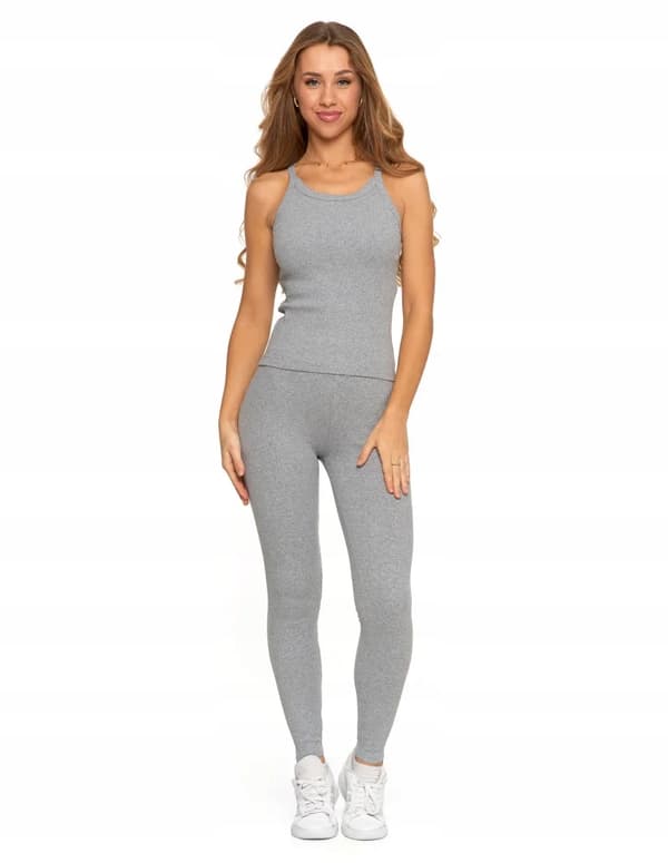 Dameleggings i bomuld med bred elastisk linning, elastisk pasform, MORAJ L GRÅ