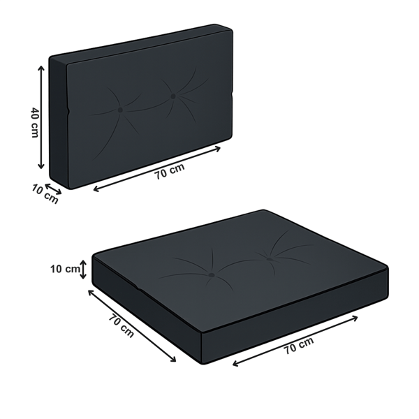 Set med MODULÄRA RATTANKuddar, sits 70x70cm + ryggstöd 70x40cm, Grafitgrå