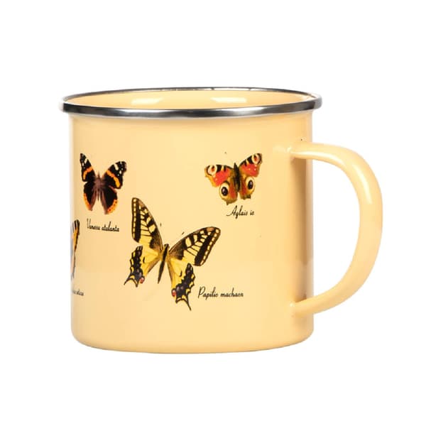Emaljerad mugg med fjärilar