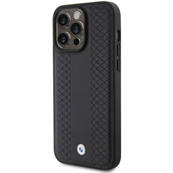BMW Læderetui med Diamantmønster til iPhone 15 Pro Max, Sort