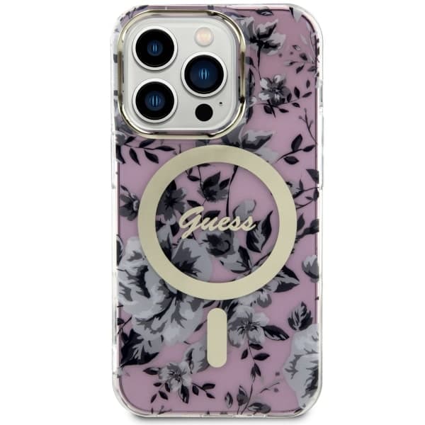 Guess Flower MagSafe-etui til iPhone 14 Pro Max, lyserød