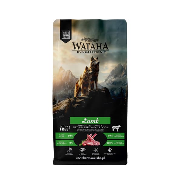 WATAHA HYPOALLERGENISKT TORRFODER VUXEN M/D LAMM MED RIS 6 kg