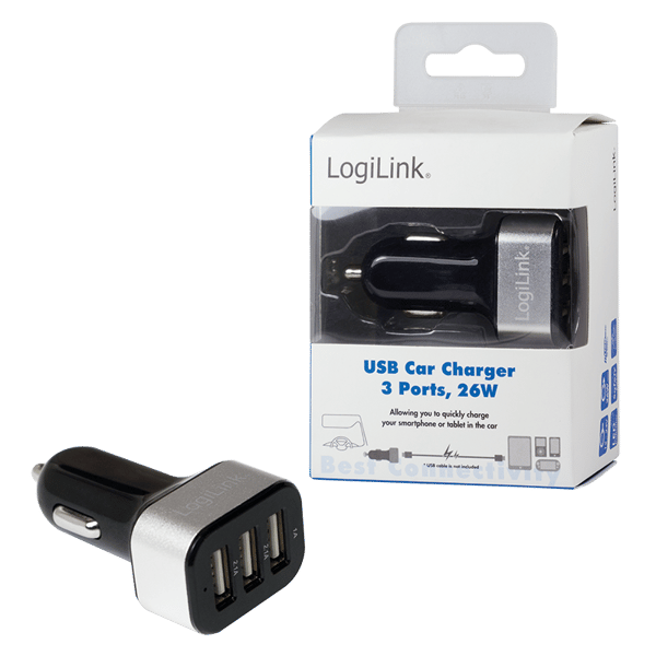 LogiLink 3xUSB 25,5W 12-24V cigarettænderoplader til bil