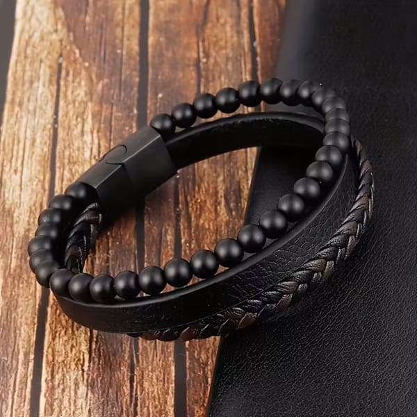 TJOCKT läderarmband i titan för män