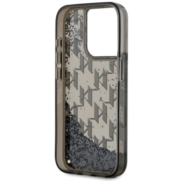 Karl Lagerfeld Liquide Glitter Monogram Gradient Cover til iPhone 15 Pro Max Sort