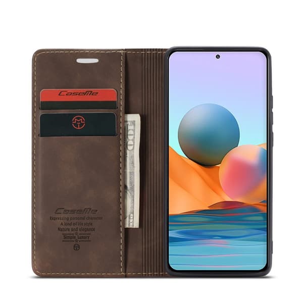 CASEME-etui til Xiaomi Redmi Note 10 Pro, læderpung, kaffe