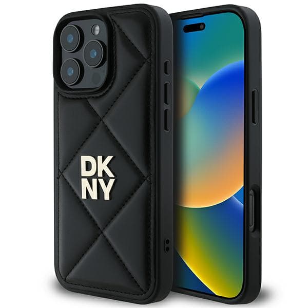 DKNY Quilted Stack Logo iPhone 16 Pro cover, sort
