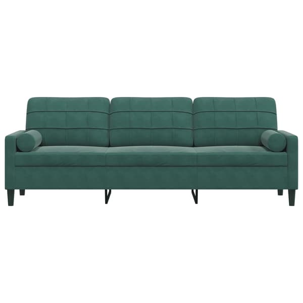 vidaXL 3-sitssoffa med kuddar, mörkgrön, 210 cm, sammet