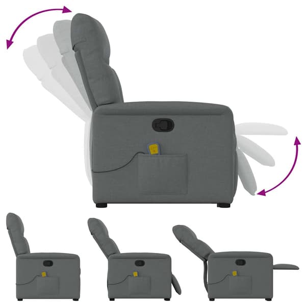 vidaXL Lyftbar massagefåtölj mörkgrå tyg