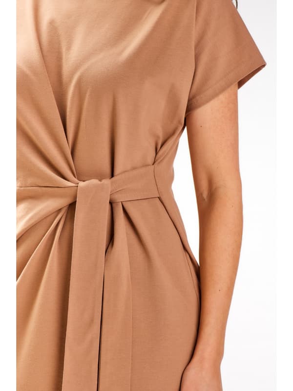 Kimono midikjole med bindebånd i taljen, beige S
