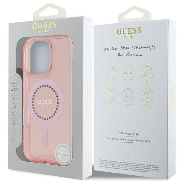 Guess IML Rhinestones MagSafe-etui til iPhone 16 Pro Max, lyserød
