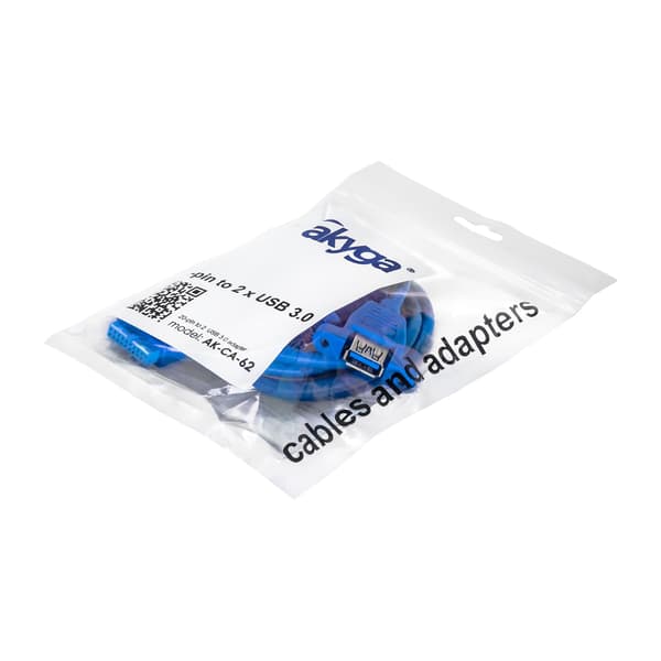 Akyga AK-CA-62 19-bens USB-adapter - 2x USB 3.0-splitter til kabinet, 65 cm kabel