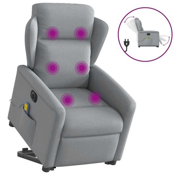 vidaXL Elektrisk lyftande massagefåtölj ljusgrå