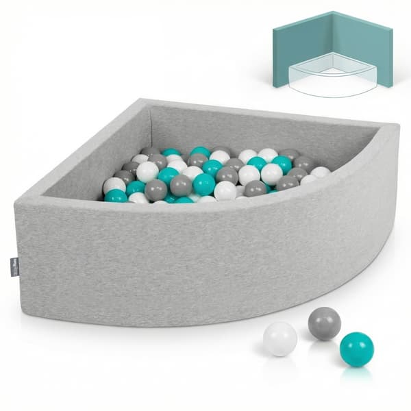 KiddyMoon torr triangulär pool med bollar 7 cm ljusgrå: grå-vit-turkos 90x30 cm/200 bollar skumpoolleksak