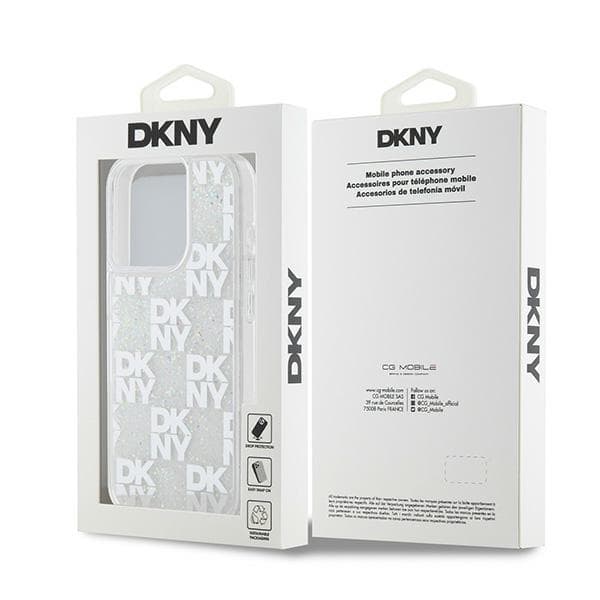 DKNY Liquid Glitter Multilogo-cover til iPhone 15 Pro, hvid