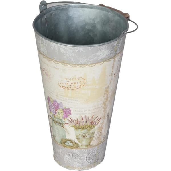 Galvaniserad hink i provensalsk stil med blommotiv