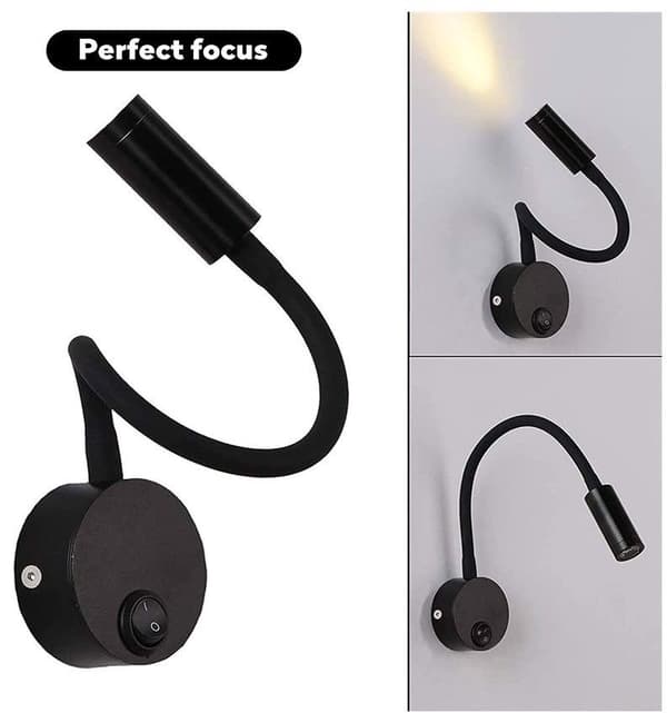 Svart LED svanhalsvägglampa 2 st