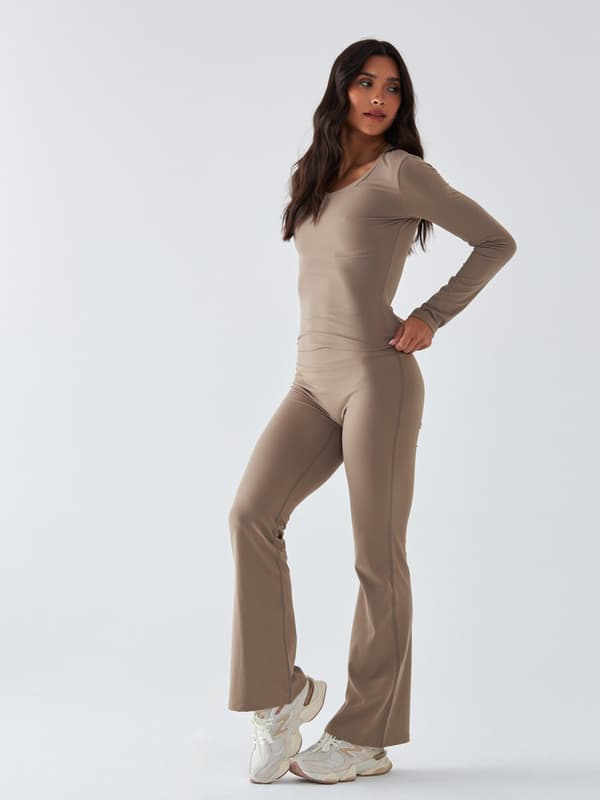 Beige Utsvängda Leggings - Morning Dew XL