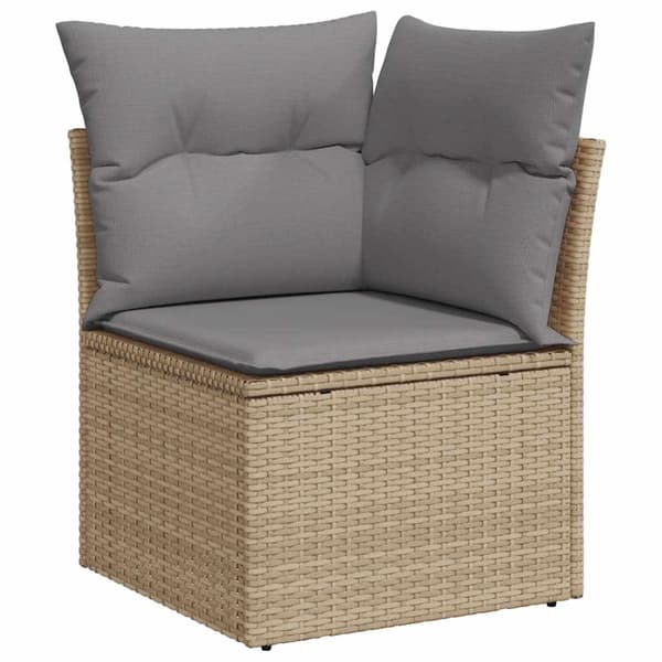 vidaXL Hörnsoffmodul med kuddar, beige, polyrotting