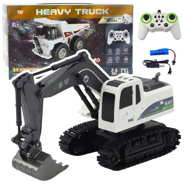 Fjernstyret RC Crawler Gravemaskine Lys Lyder Hvid 1:24