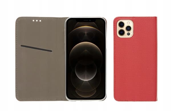Etui til IPHONE 12 PRO MAX SMART BOOK MAGNET RØD BOG + GLAS