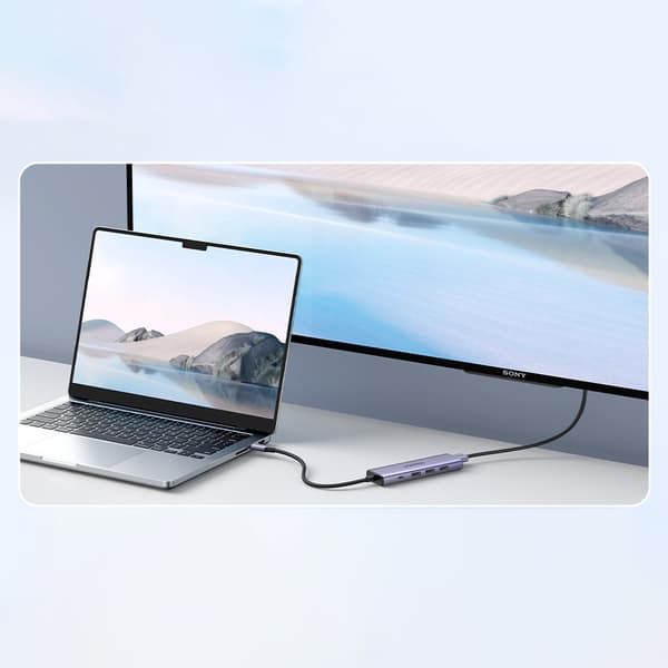 5in1 Monitoiminen HUB-sovitin USB-C 3x USB-A HDMI 4K PD 100W Harmaa