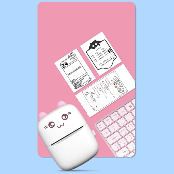 Mini Kat Termisk Etiketprinter Bluetooth Telefonprinter Sjov Print Lyserød