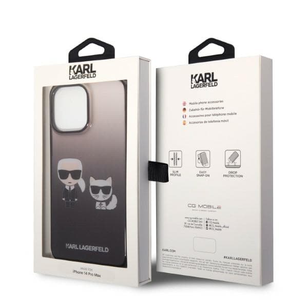 Karl Lagerfeld Ikonik Karl & Choupette-etui til iPhone 14 Pro, sort