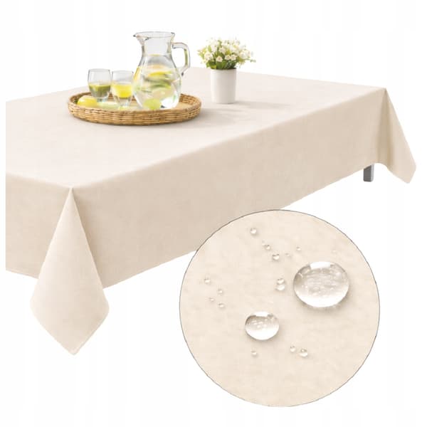 Vandtæt bordsduk til haven 155 x 200 cm, lyst beige