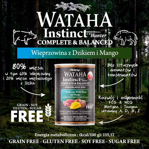WATAHA INSTINCT 80% FLÄSKKÖTT MED VILDSVIN OCH MANGO 400G