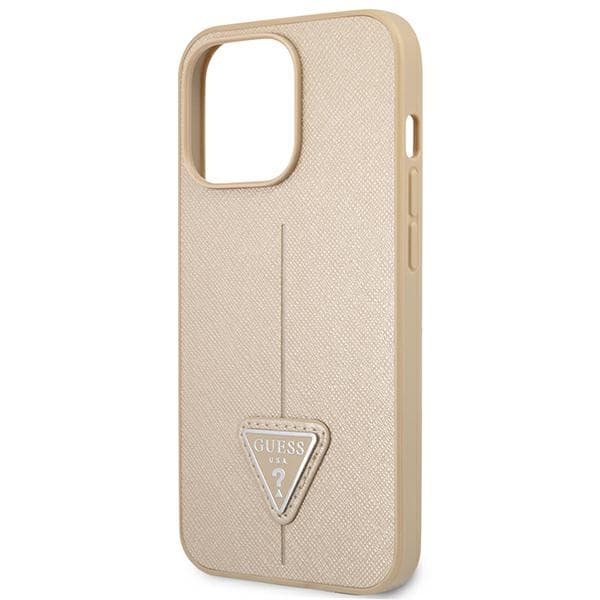 Guess Saffiano Triangle Logo-etui til iPhone 14 Pro, Beige