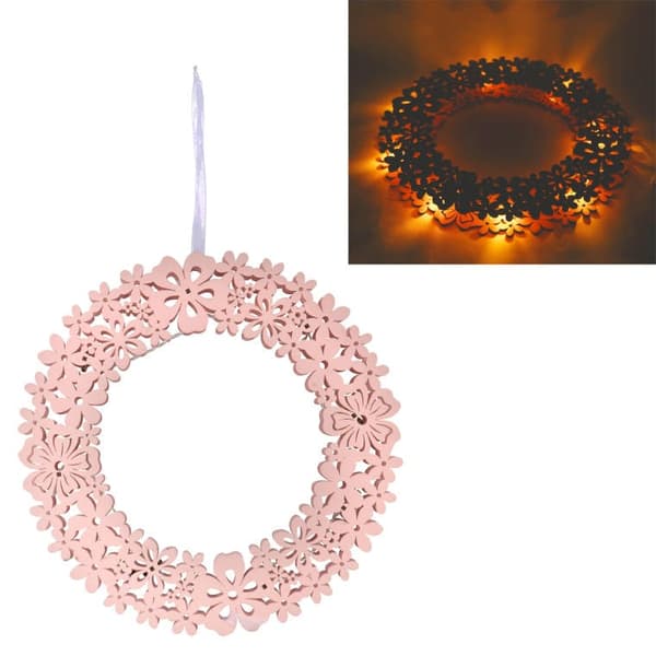 VÅRKRANS MED LED-BELYSNING, TRÄ