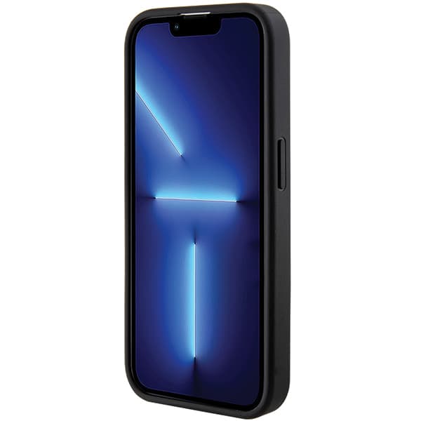 Guess Grip Stand 4G Saffiano Strass-etui til iPhone 15 Pro Max, sort