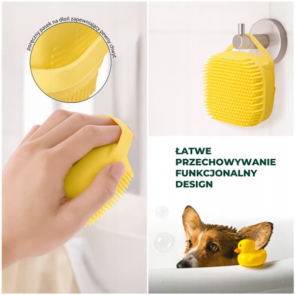 Silikone badebørste til vask af hunde og katte med shampoodispenser