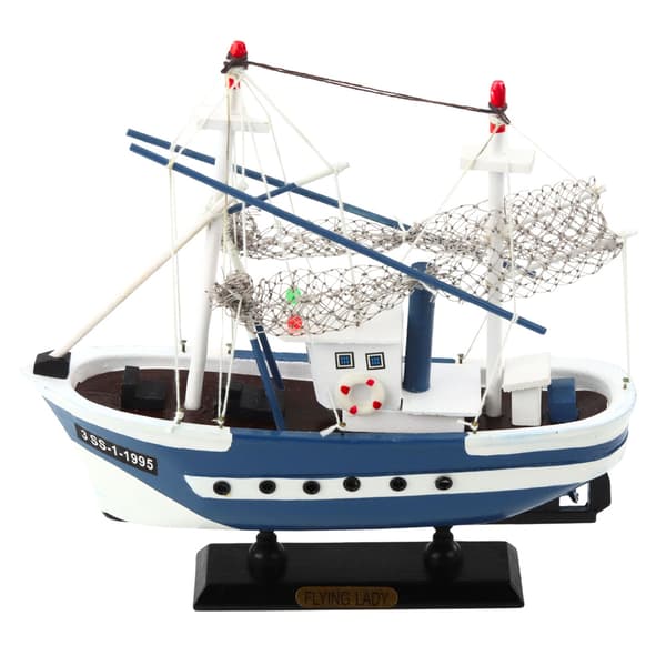 Samlermodelskib Fiskerbåd Flyvende Dame Blå 24x23cm
