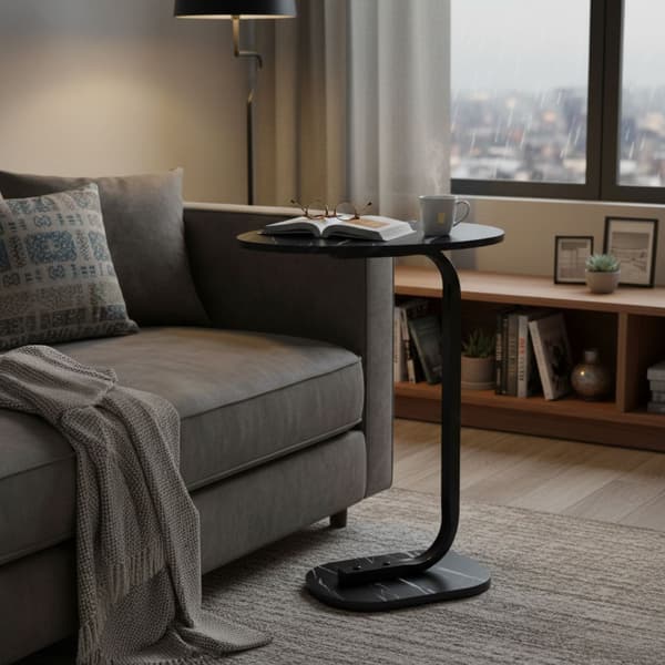 Sidebord med sort marmorplade, h59 cm