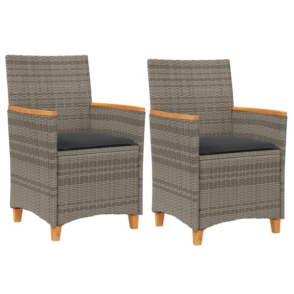 vidaXL Trädgårdsstolar, set om 2, med dynor, grå, polyrotting och trä
