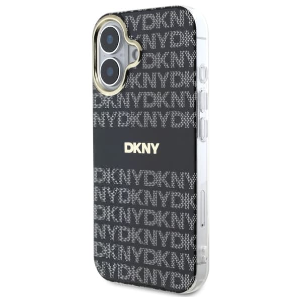 DKNY Repeat Texture Pattern With Randigt skal till iPhone 16, svart