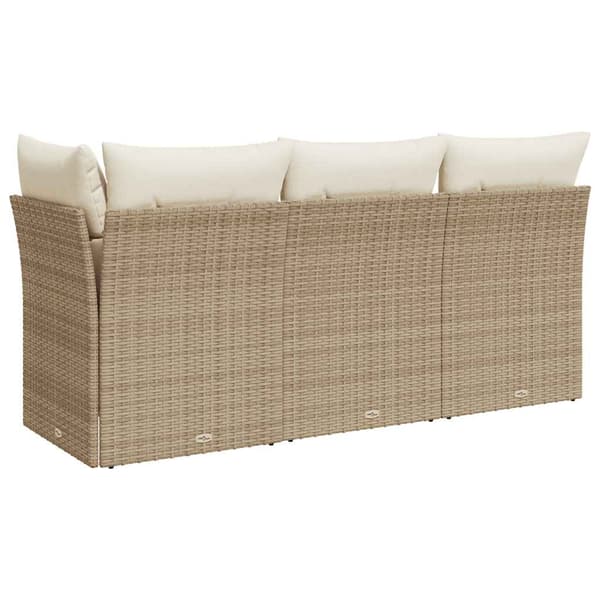 vidaXL 3-sits trädgårdssoffa med kuddar, beige, polyrotting