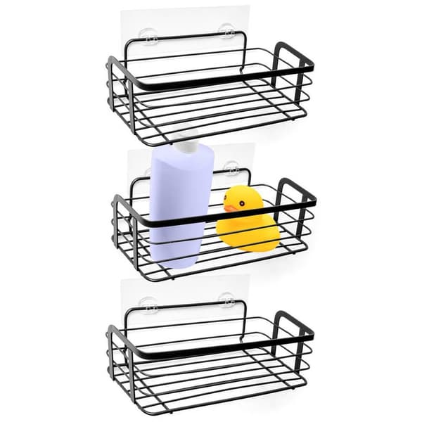 Svart självklistrande duschhyll i metall 3-pack