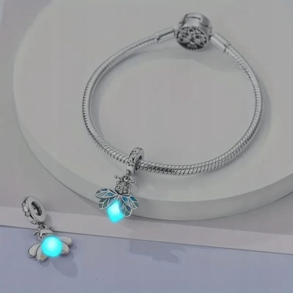 Charm-hängsmycke Silver S925 Eldfluga som lyser på natten Modulär pärla