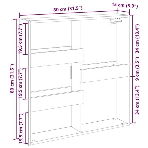 vidaXL vægskab sort 80x15x80 cm træbaseret materiale