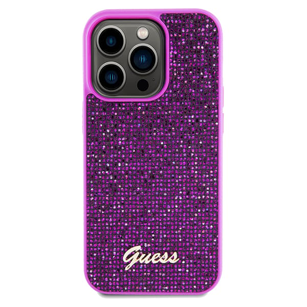 Guess Disco Metal Script-etui til iPhone 14 Pro Max, Fuchsia/Fuchsia