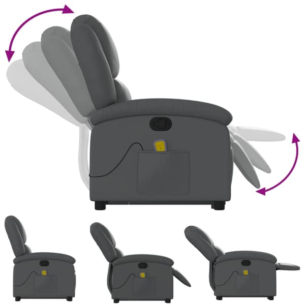 vidaXL massagestol med løftefunktion, grå, kunstlæder