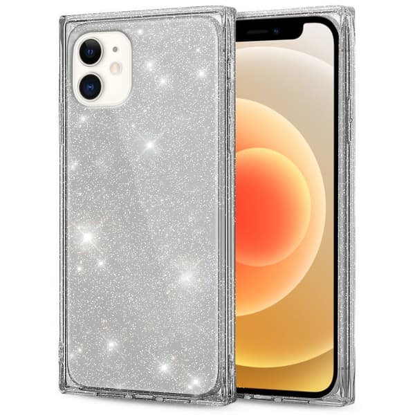 Fyrkantigt glitterskal till iPhone 12, Silver