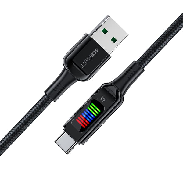 USB-A - USB-C 60W-kabel med display 1,2m svart