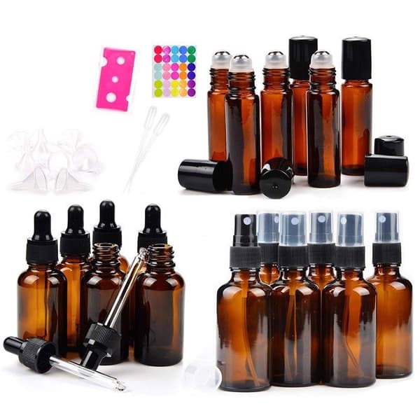 10 ml bärnstensfärgade glasflaskor 18 st (3 typer)