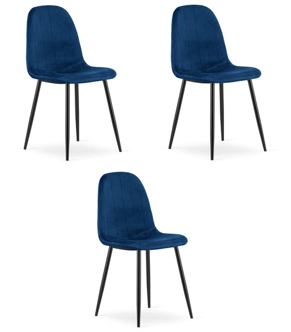PADVA stol - marineblå fløjl / sorte ben x 3