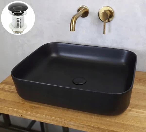 Sort keramisk håndvask med skyllekant